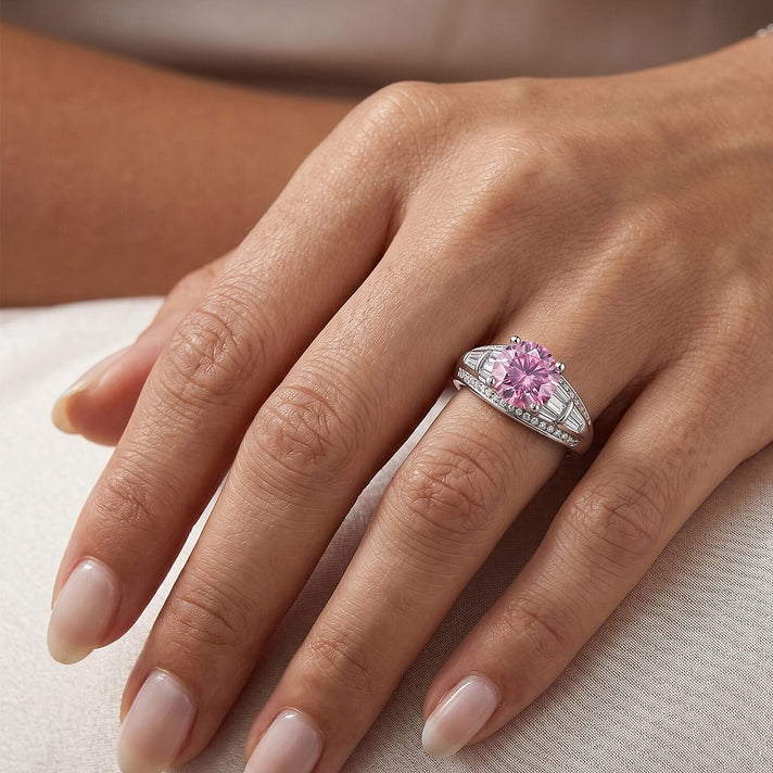 BRAND NEW - Premium Pink Moissanite and White Moissanite Solitaire Ring in Rhodium Overlay Sterling Silver 3.06 Ct. 8556299 2