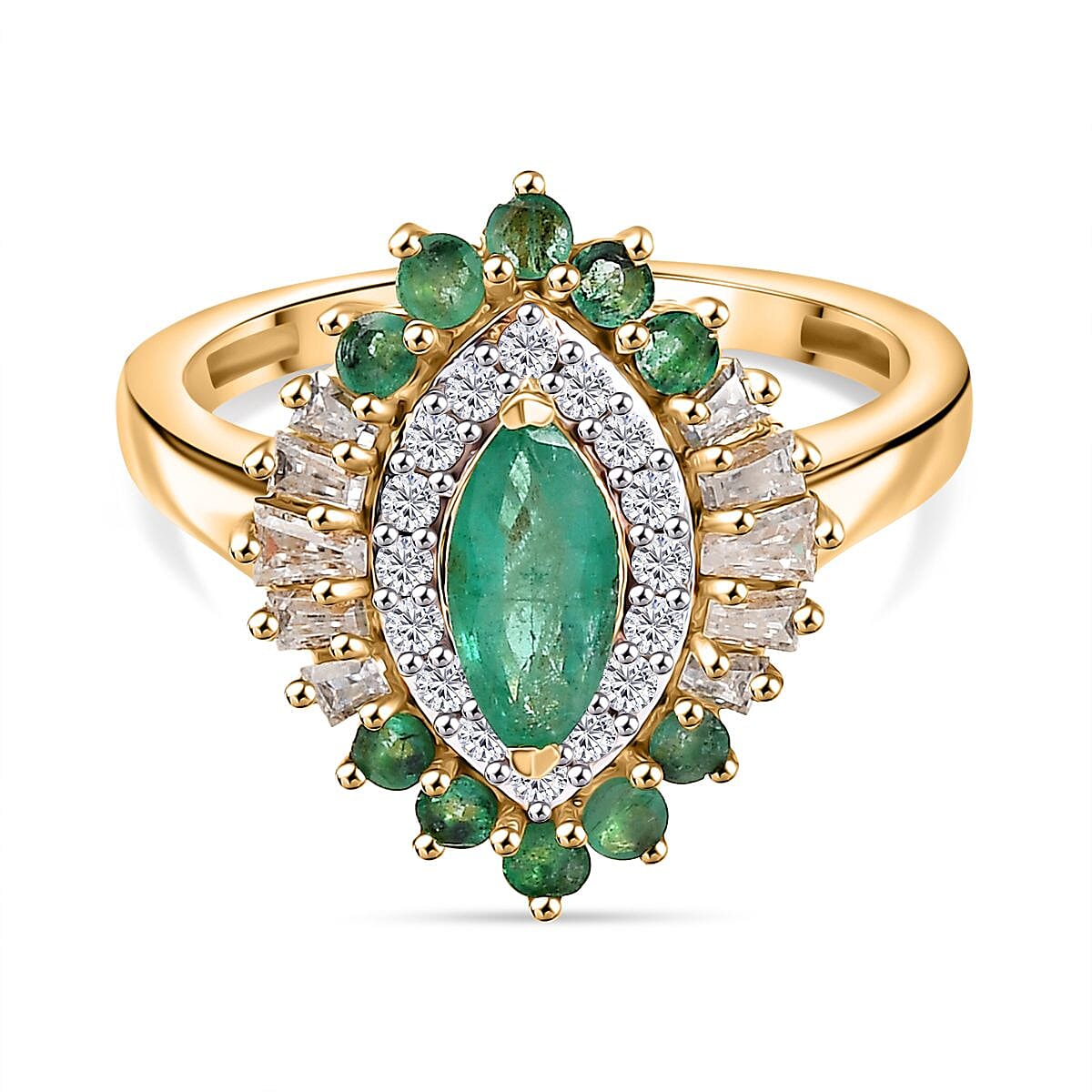 D'Joy Premium Emerald &amp; Moissanite in 18K Vermeil Yellow Gold Plated Sterling Silver 1.40 Ct. 8249706 0