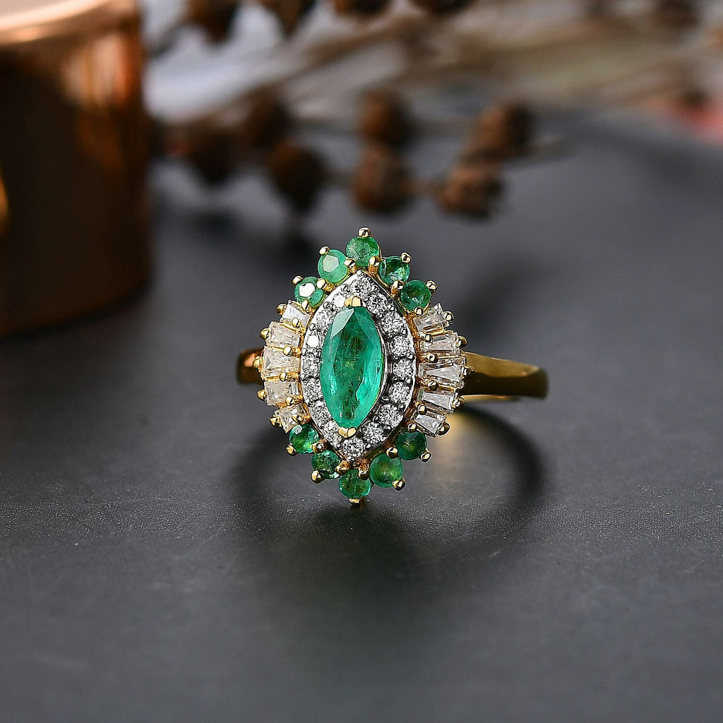 D'Joy Premium Emerald & Moissanite in 18K Vermeil Yellow Gold Plated Sterling Silver 1.40 Ct.