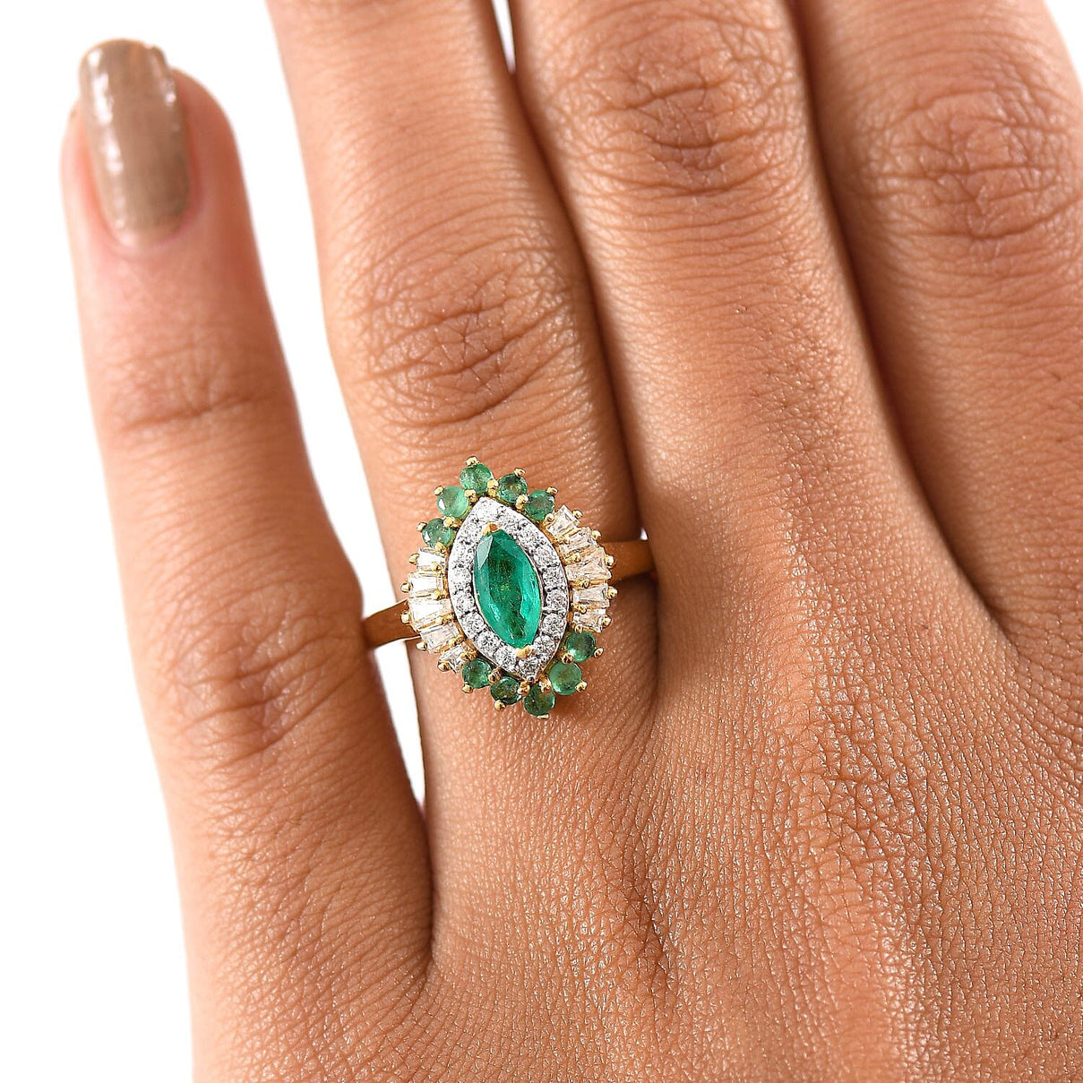 D'Joy Premium Emerald &amp; Moissanite in 18K Vermeil Yellow Gold Plated Sterling Silver 1.40 Ct. 8249706 3