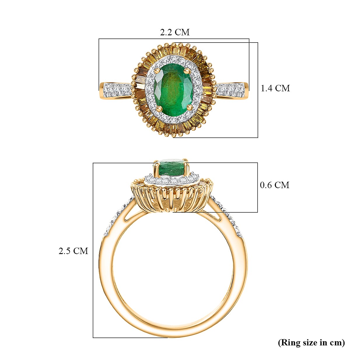 D'Joy Premium Emerald, Yellow Diamond &amp; White Diamond Ring in 18K Vermeil Yellow Gold Plated Sterling Silver 1.14 Ct. 8251397 6