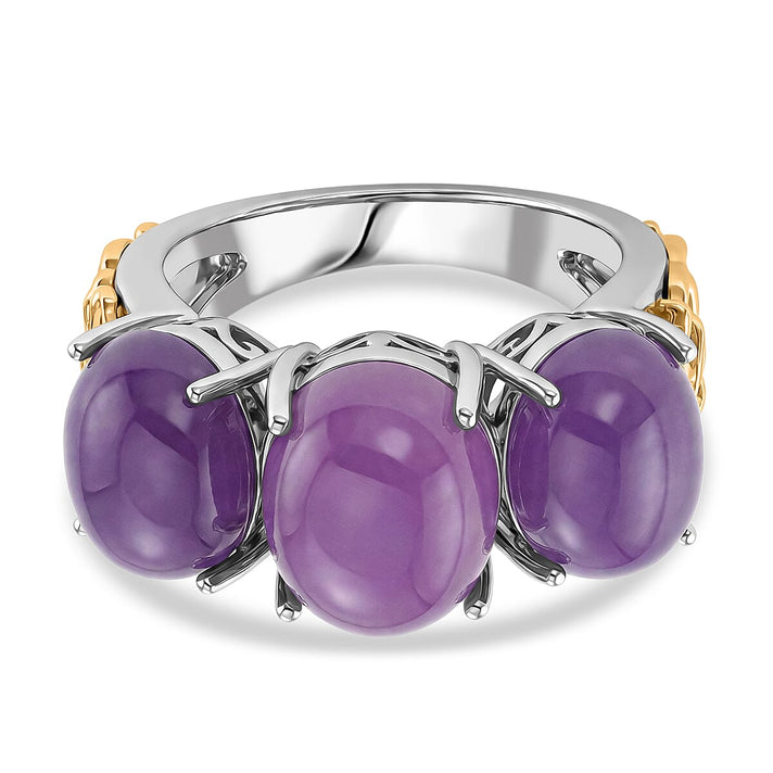 D'Joy Purple Jade 3-Stone Ring in Two-Tone Plated Sterling Silver 12.60 Ct. 8380799 1