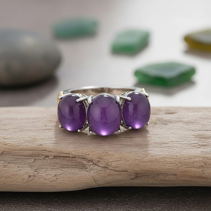 D'Joy Purple Jade 3-Stone Ring in Two-Tone Plated Sterling Silver 12.60 Ct. 8380799 2