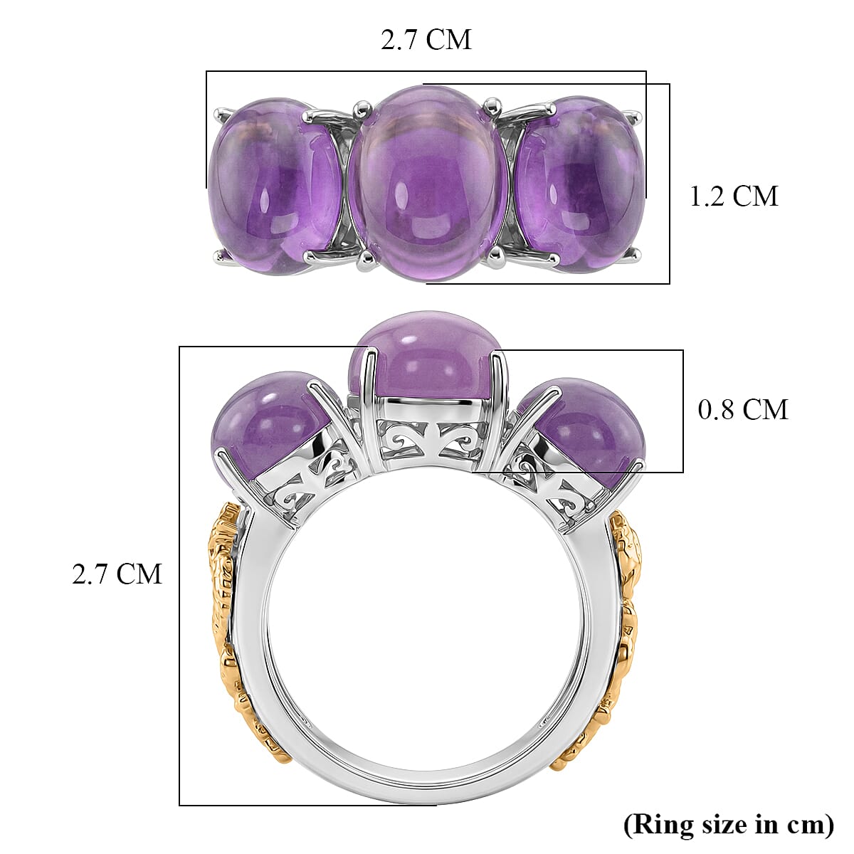 D'Joy Purple Jade 3-Stone Ring in Two-Tone Plated Sterling Silver 12.60 Ct. V32528960 6
