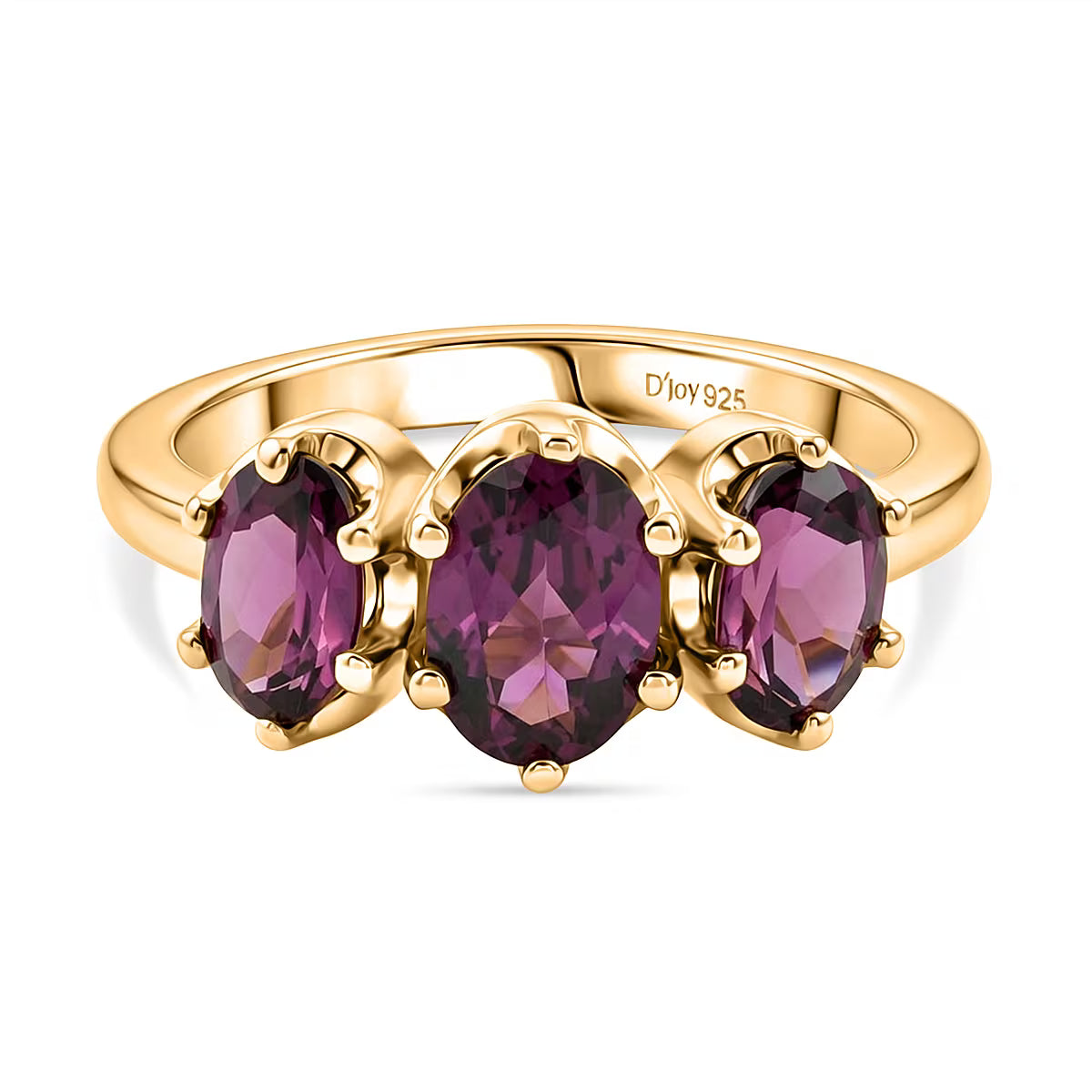D'Joy - Natural Radiant Ember Garnet Trilogy Ring in 18K Vermeil Yellow Gold Plated Sterling Silver 2.10 Ct. V32523864 0