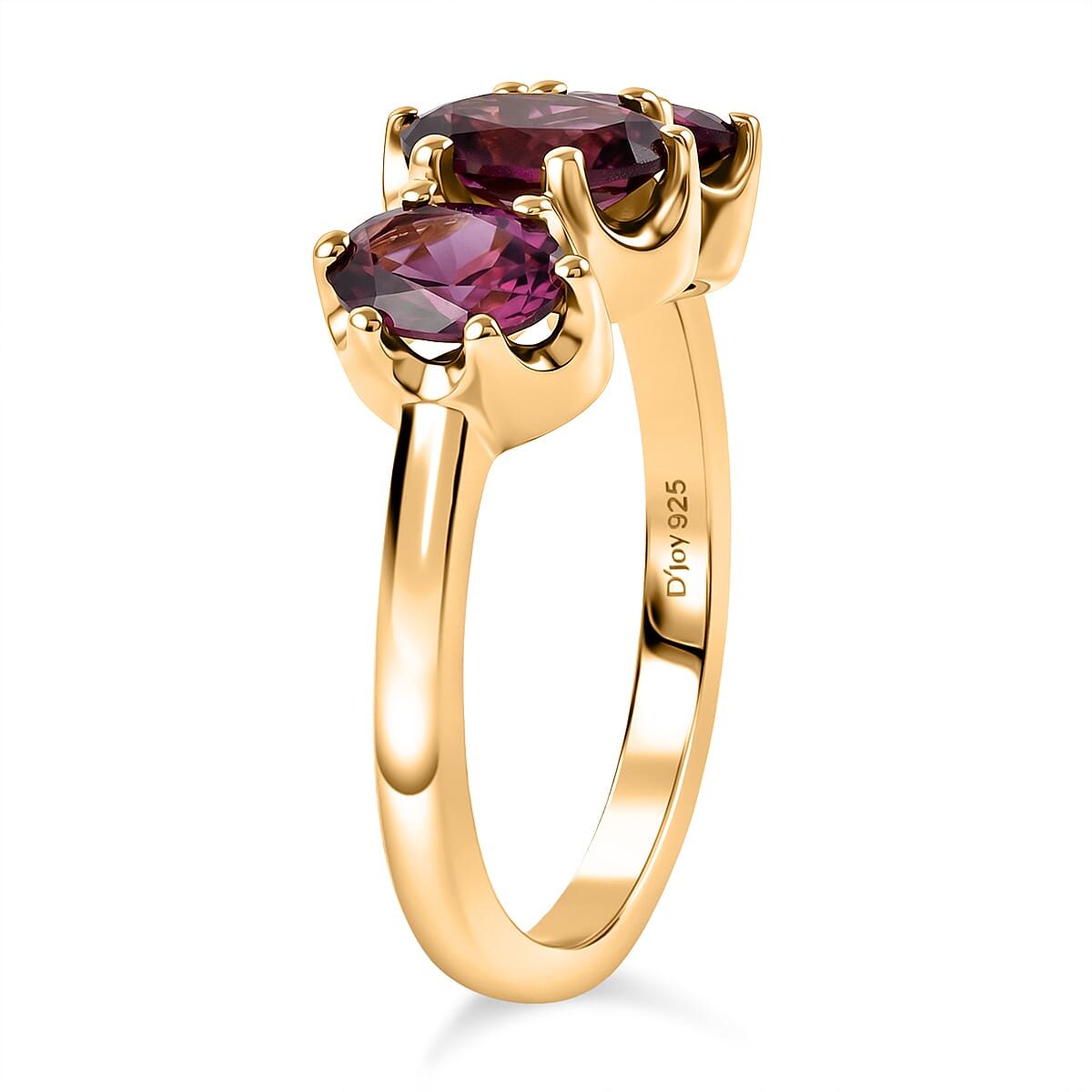 D'Joy - Natural Radiant Ember Garnet Trilogy Ring in 18K Vermeil Yellow Gold Plated Sterling Silver 2.10 Ct. V32523864 4