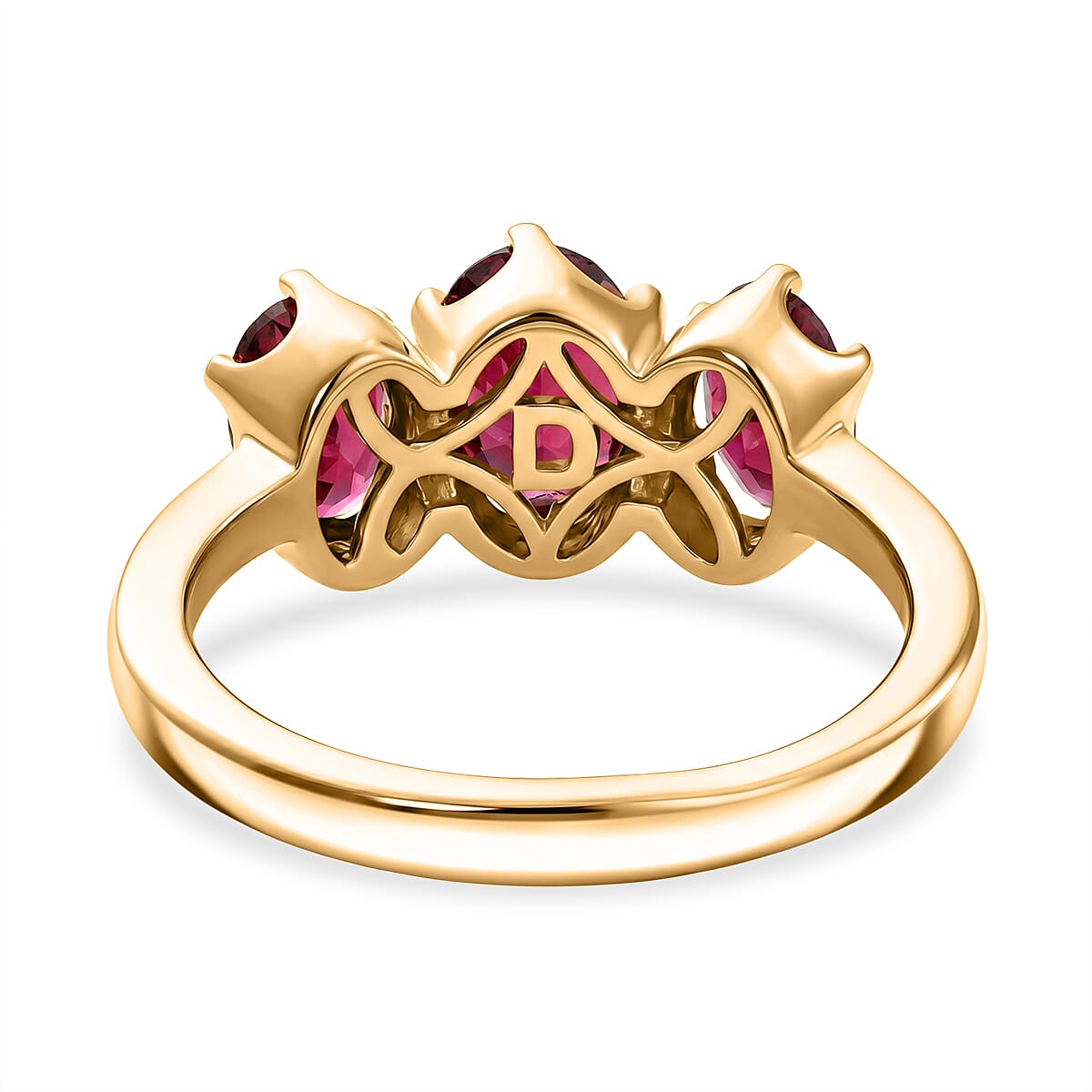 D'Joy - Natural Radiant Ember Garnet Trilogy Ring in 18K Vermeil Yellow Gold Plated Sterling Silver 2.10 Ct. V32523864 5