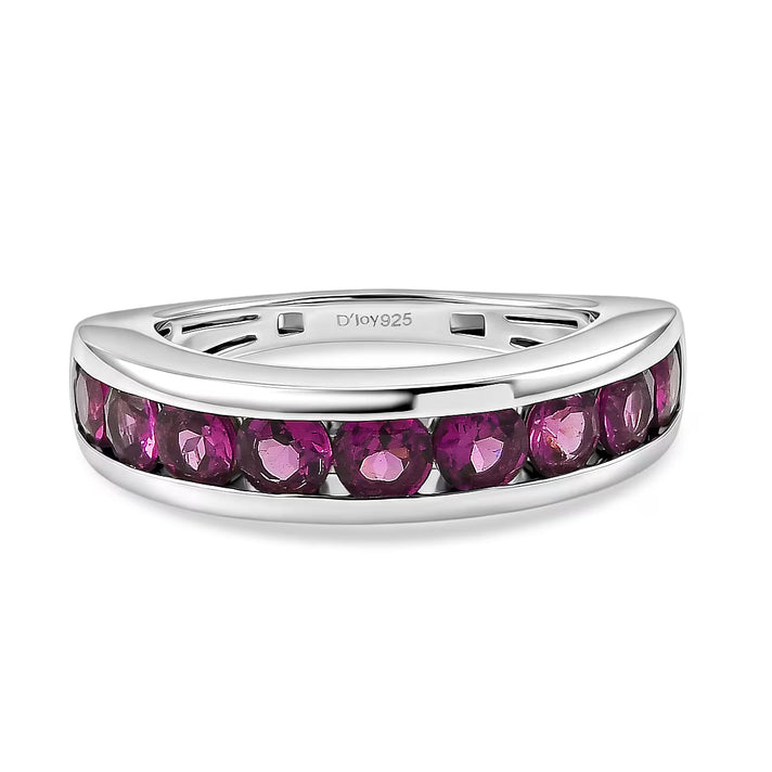 D'Joy - Radiant Ember Garnet Half Eternity Band Ring in Rhodium Overlay Sterling Silver 2.03 Ct. 8556996 1