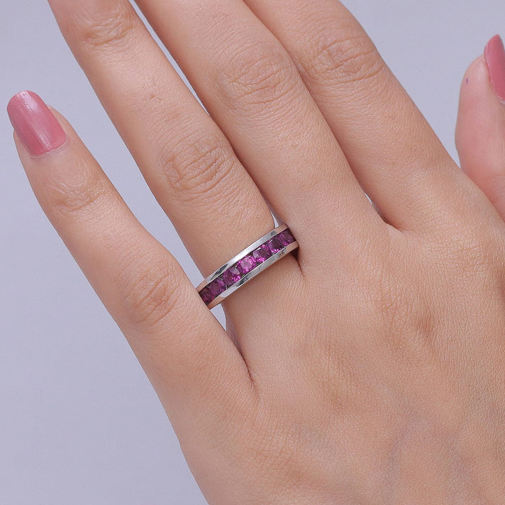 D'Joy - Radiant Ember Garnet Half Eternity Band Ring in Rhodium Overlay Sterling Silver 2.03 Ct. 8556996 2