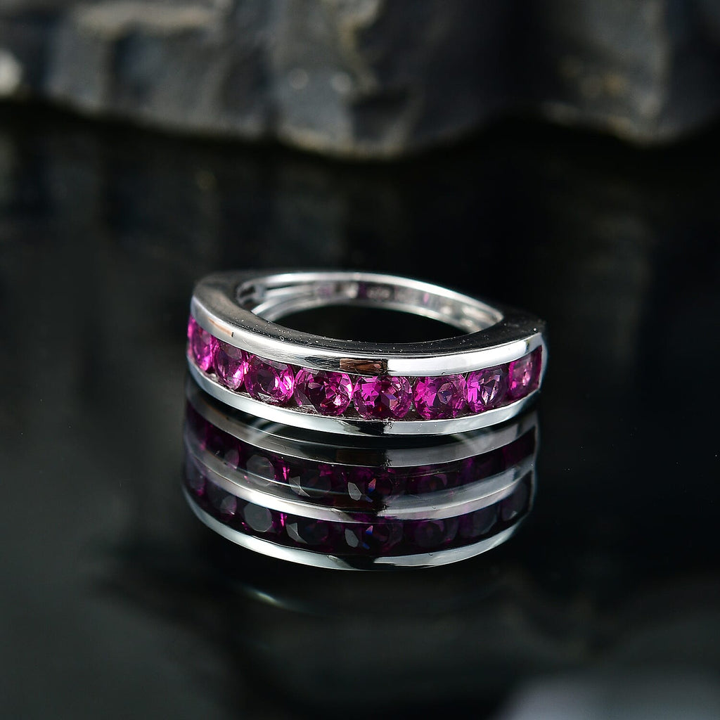 D'Joy - Radiant Ember Garnet Half Eternity Band Ring in Rhodium Overlay Sterling Silver 2.03 Ct.