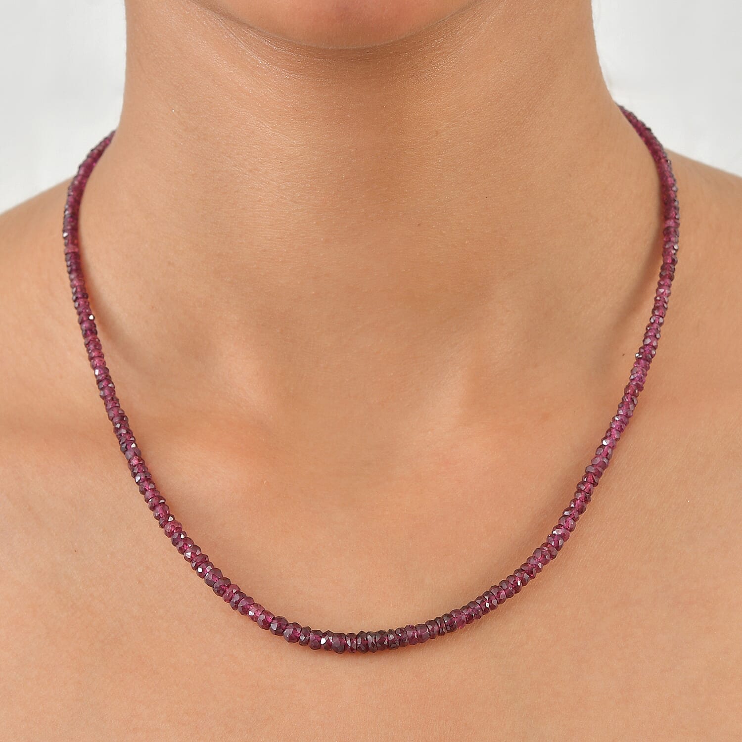 D'Joy - Natural Radiant Ember Garnet Necklace (Size - 18-2 Ext) in Rhodium Overlay Sterling Silver 70.00 Ct. 8551020 2