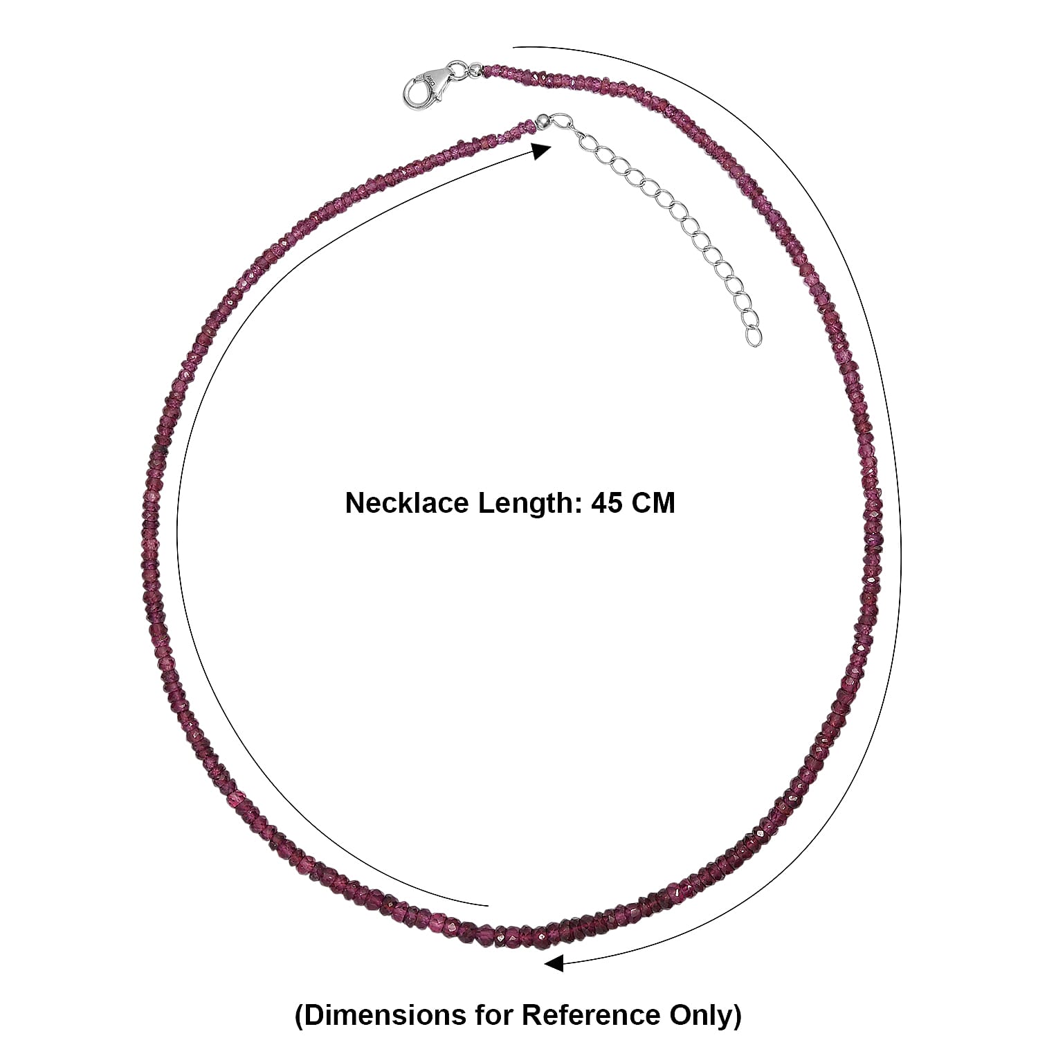 D'Joy - Natural Radiant Ember Garnet Necklace (Size - 18-2 Ext) in Rhodium Overlay Sterling Silver 70.00 Ct. 8551020 6