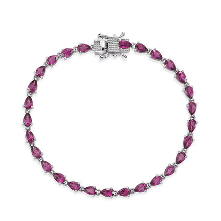 D'Joy - Natural Radiant Ember Garnet Pear-Cut Tennis Bracelet (Size - 7) with Lock Box in Rhodium Overlay Sterling Silver 7.61 Ct. 8562792 1