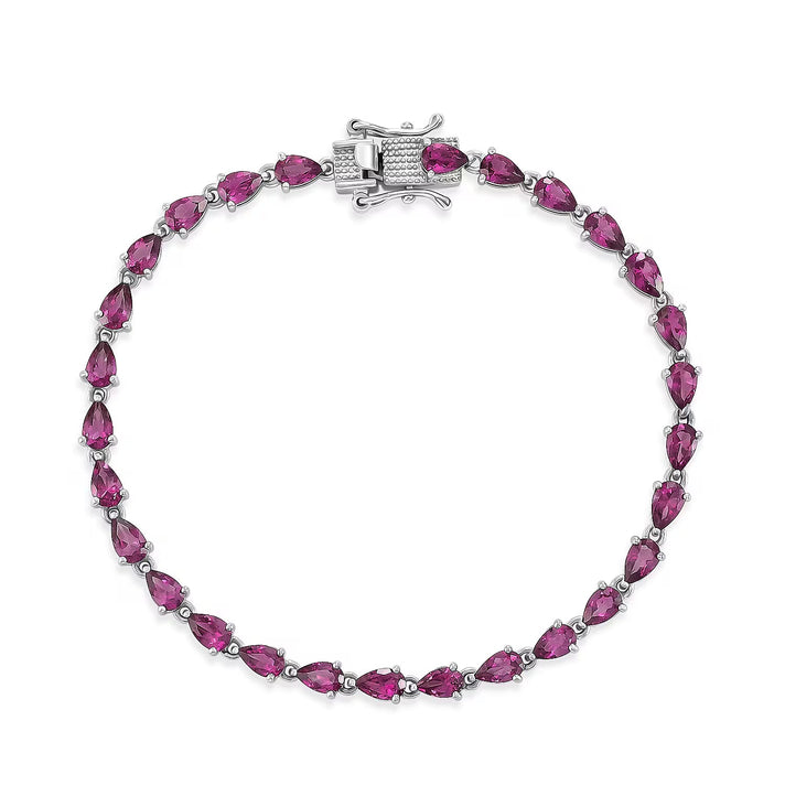 D'Joy - Natural Radiant Ember Garnet Pear-Cut Tennis Bracelet (Size - 7) with Lock Box in Rhodium Overlay Sterling Silver 7.61 Ct. 8562792 1