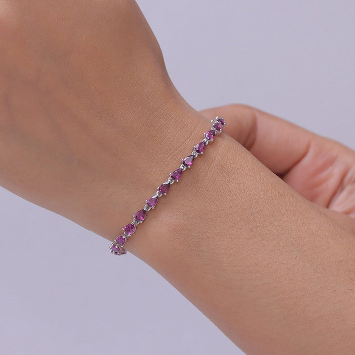 D'Joy - Natural Radiant Ember Garnet Pear-Cut Tennis Bracelet (Size - 7) with Lock Box in Rhodium Overlay Sterling Silver 7.61 Ct. 8562792 2