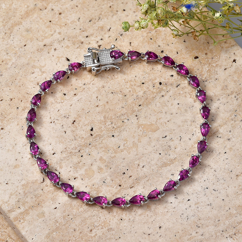 D'Joy - Radiant Ember Garnet Bracelet (Size - 8) with Lock Box in Rhodium Overlay Sterling Silver 8.70 Ct.