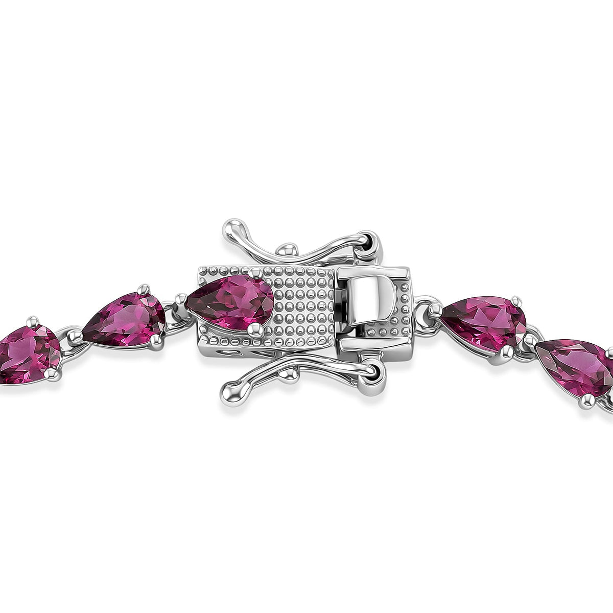 D'Joy - Natural Radiant Ember Garnet Pear-Cut Tennis Bracelet (Size - 7) with Lock Box in Rhodium Overlay Sterling Silver 7.61 Ct. 8562792 4