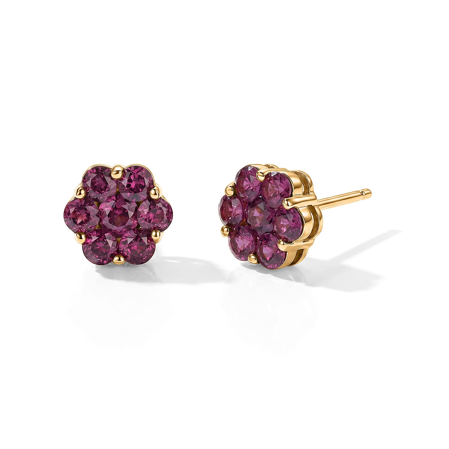 D'Joy - Natural Radiant Ember Garnet Floral Earring with Push Post in Yellow Gold Plated Sterling Silver 2.27 Ct. 8618181 0