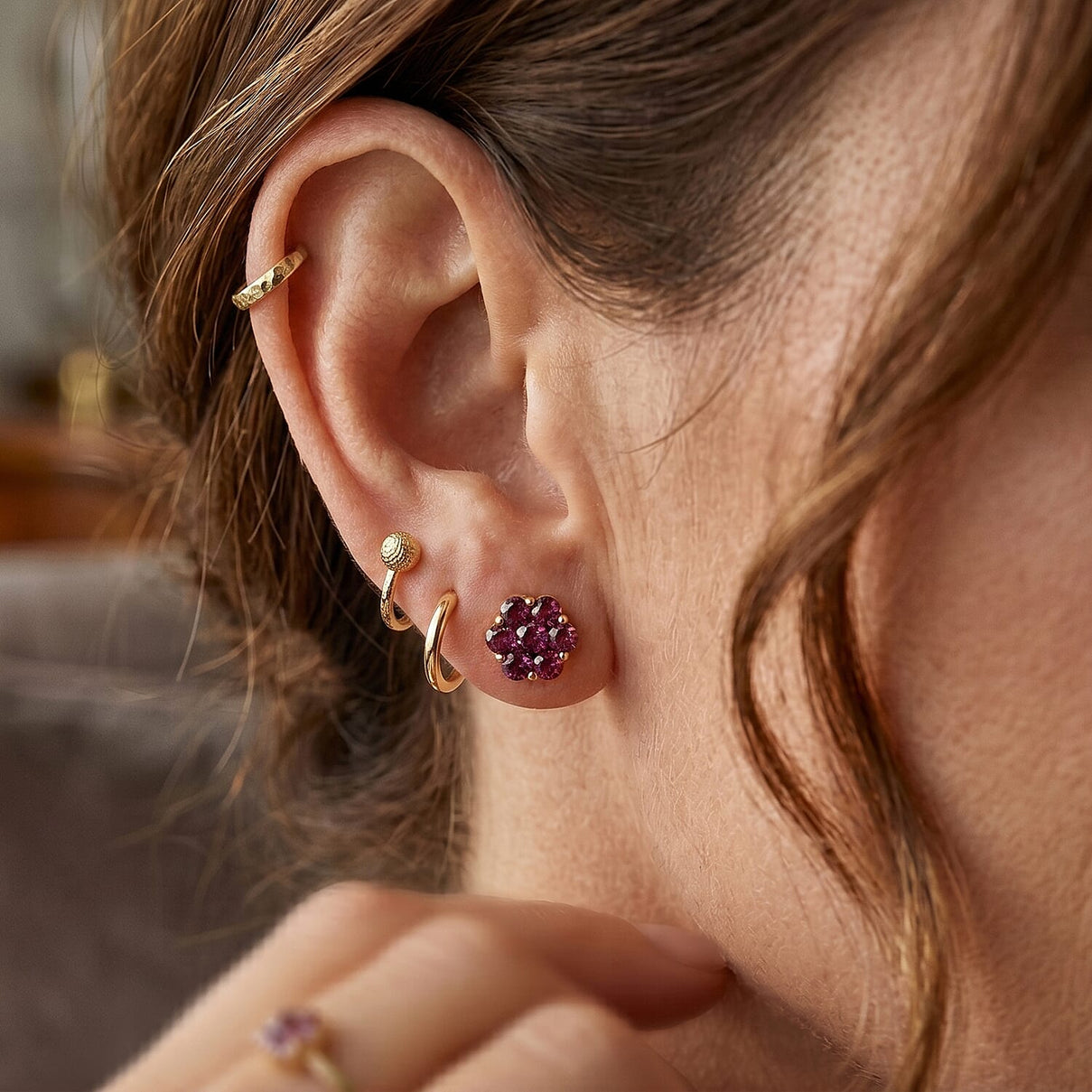 D'Joy - Natural Radiant Ember Garnet Floral Earring with Push Post in Yellow Gold Plated Sterling Silver 2.27 Ct. 8618181 3