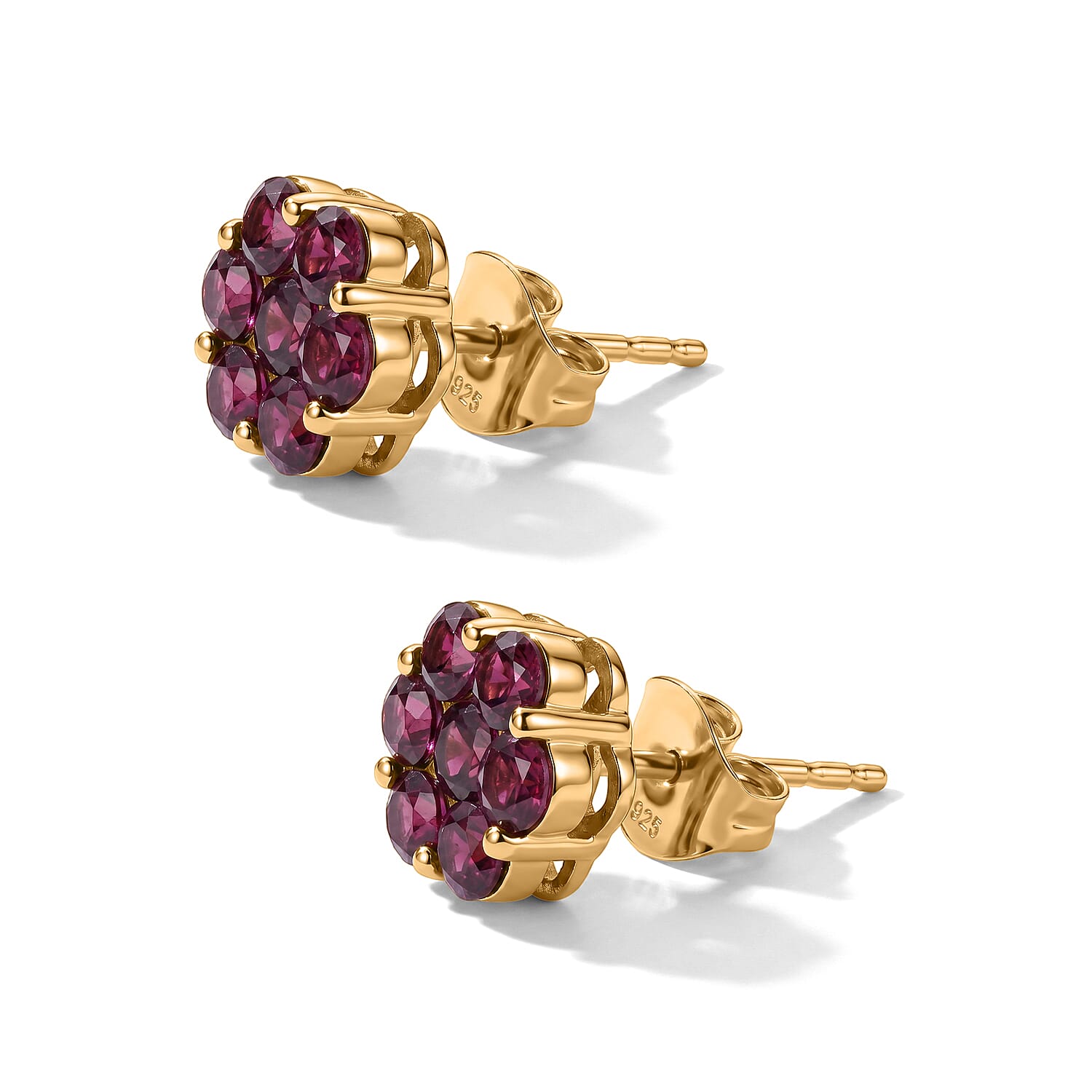 D'Joy - Natural Radiant Ember Garnet Floral Earring with Push Post in Yellow Gold Plated Sterling Silver 2.27 Ct. 8618181 4