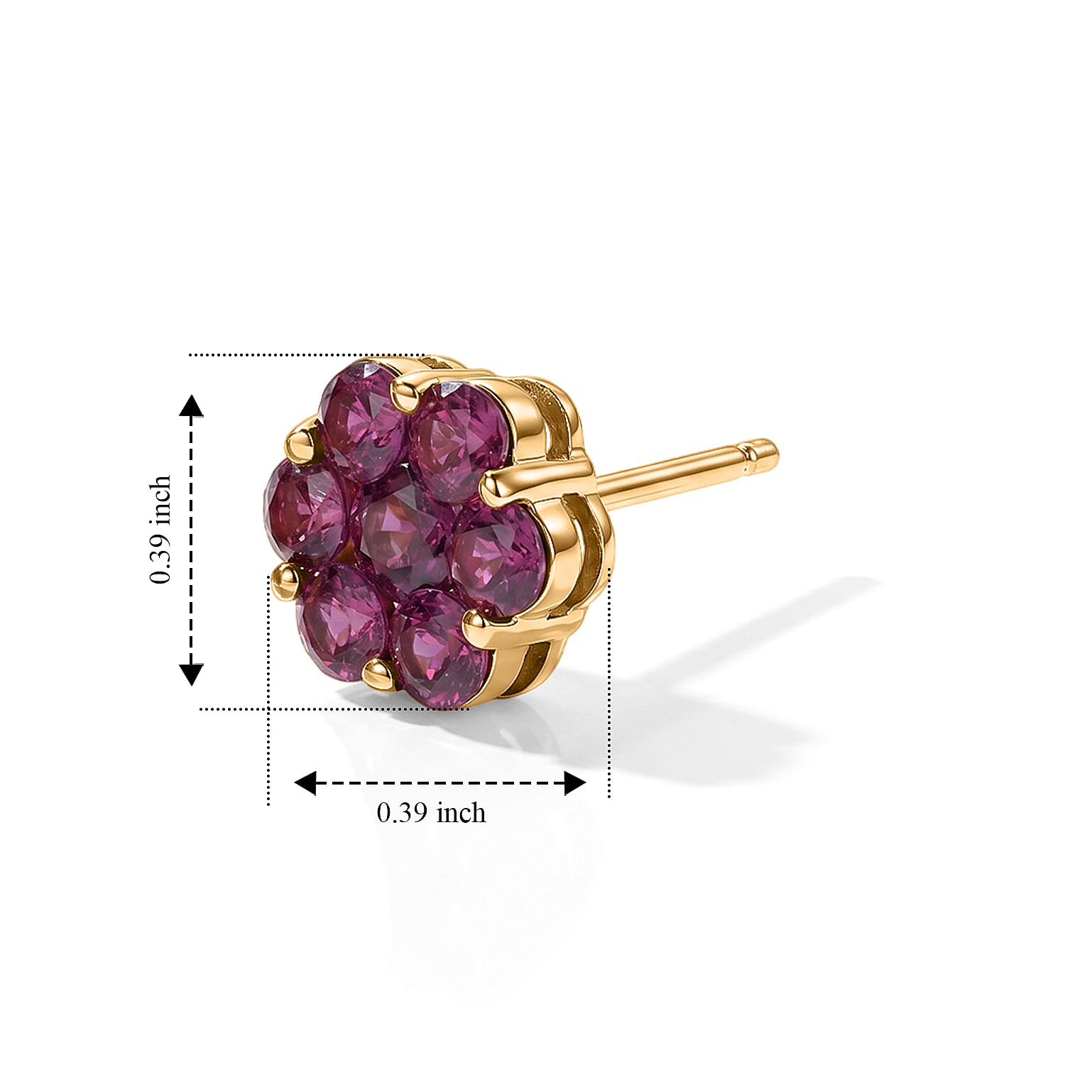 D'Joy - Natural Radiant Ember Garnet Floral Earring with Push Post in Yellow Gold Plated Sterling Silver 2.27 Ct. 8618181 5