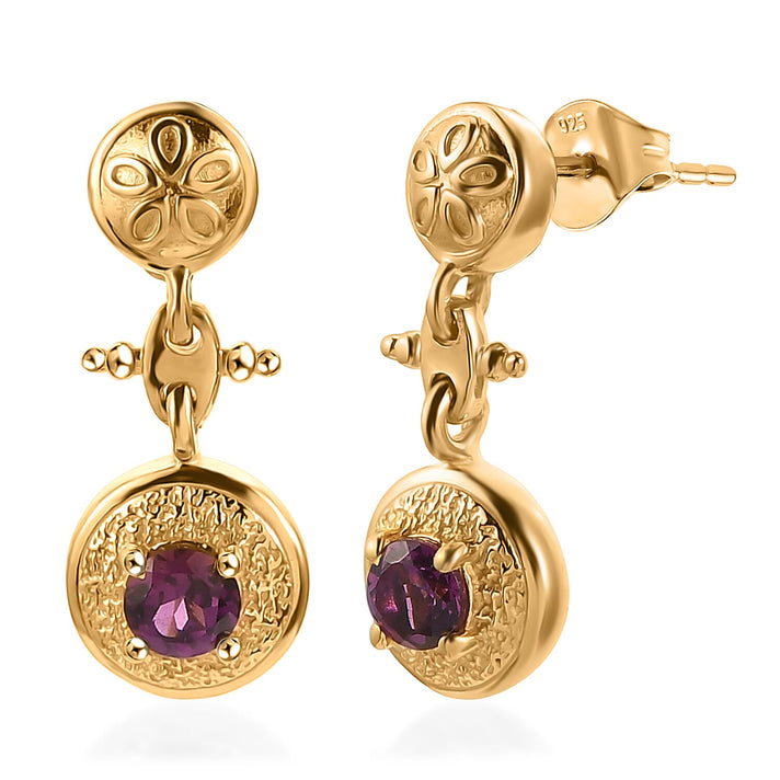 D'Joy - Natural Radiant Ember Garnet Dangling Earring with Push Post in Yellow Gold Plated Sterling Silver 8555209 1