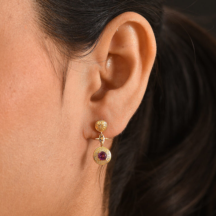 D'Joy - Natural Radiant Ember Garnet Dangling Earring with Push Post in Yellow Gold Plated Sterling Silver 8555209 2