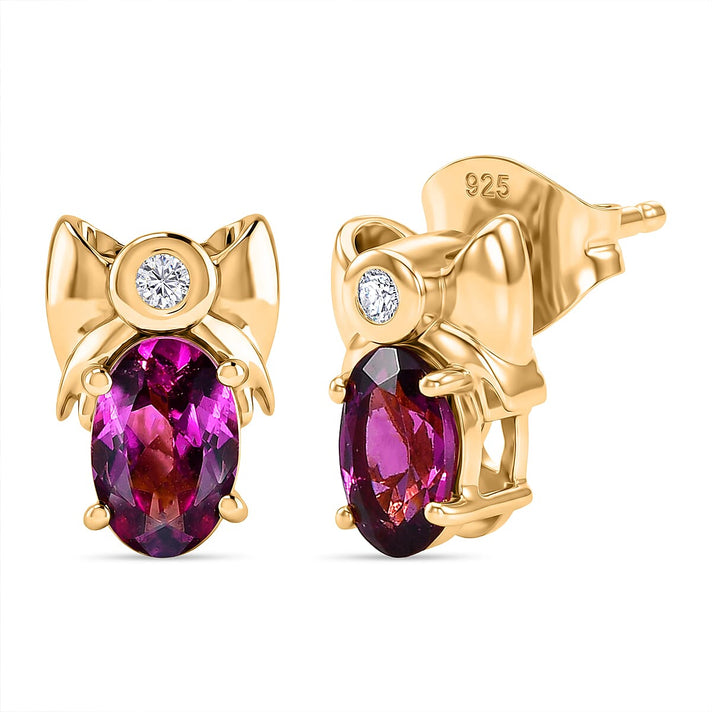 D'Joy Natural Radiant Ember Garnet &amp; Lab Grown Diamond Solitaire Stud Push Post Earring in Yellow Gold Plated Sterling Silver 1.22 Ct. 8423019 1