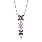 D'Joy Natural Radiant Ember Garnet & Moissanite Butterfly Long Necklace (Size - 20) with Lobster Clasp in Rhodium Overlay Sterling Silver 1.63 Ct.
