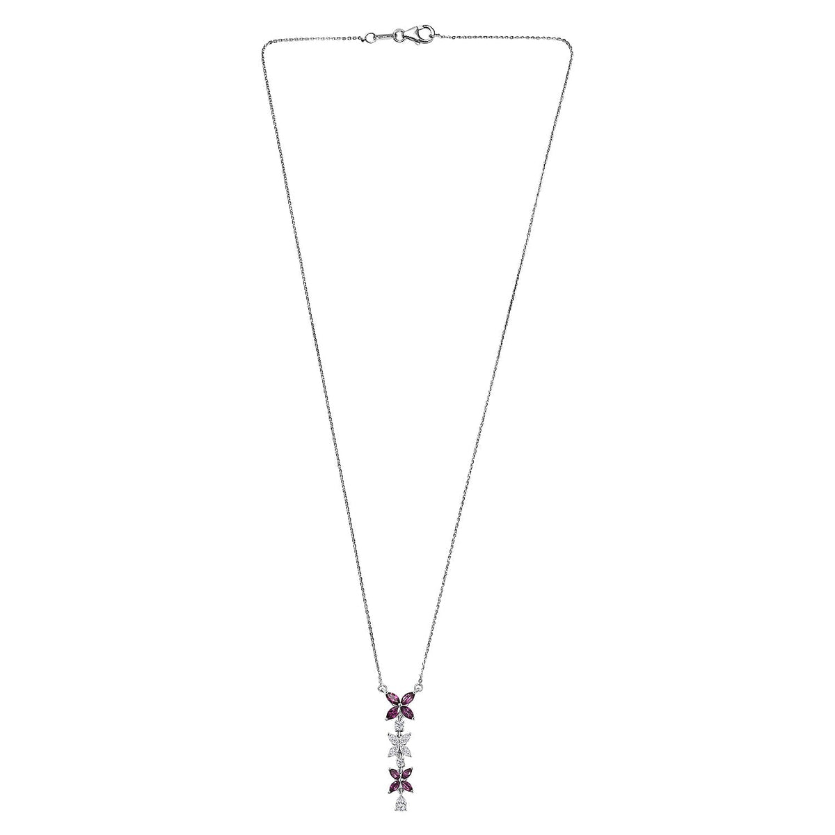D'Joy - Natural Radiant Ember Garnet &amp; Moissanite Butterfly Long Necklace (Size - 20) with Lobster Clasp in Rhodium Overlay Sterling Silver 1.63 Ct. 8422966 4