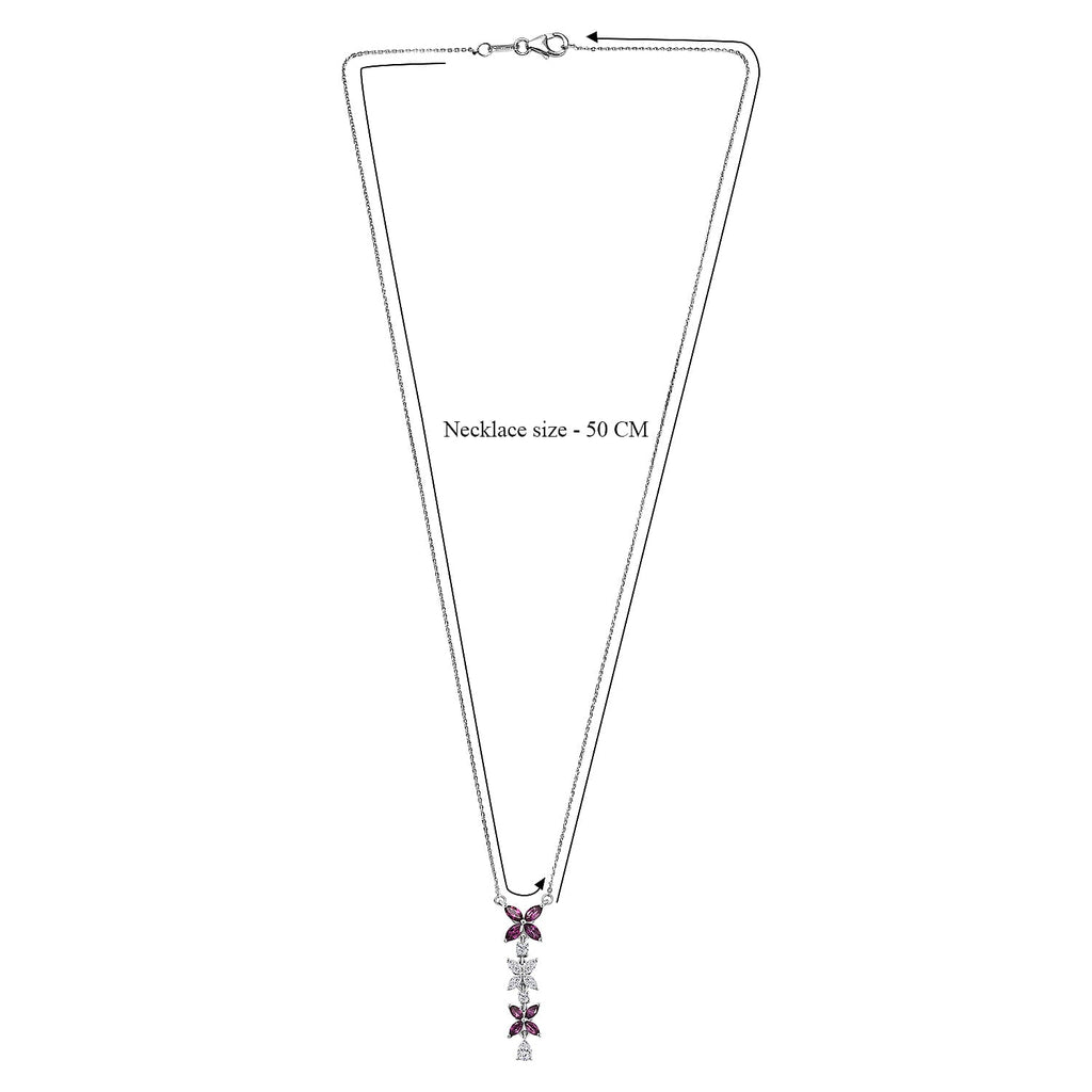 D'Joy Natural Radiant Ember Garnet & Moissanite Butterfly Long Necklace (Size - 20) with Lobster Clasp in Rhodium Overlay Sterling Silver 1.63 Ct.