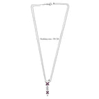D'Joy Natural Radiant Ember Garnet & Moissanite Butterfly Long Necklace (Size - 20) with Lobster Clasp in Rhodium Overlay Sterling Silver 1.63 Ct.