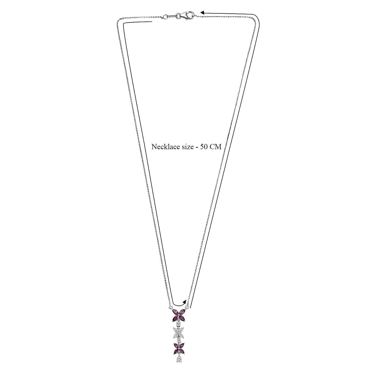 D'Joy - Natural Radiant Ember Garnet &amp; Moissanite Butterfly Long Necklace (Size - 20) with Lobster Clasp in Rhodium Overlay Sterling Silver 1.63 Ct. 8422966 6
