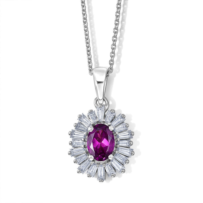 D'Joy - Natural Radiant Ember Garnet &amp; Moissanite Halo Pendant with Chain (Size 20) in Rhodium Overlay Sterling Silver 1.50 Ct. 4491531 1