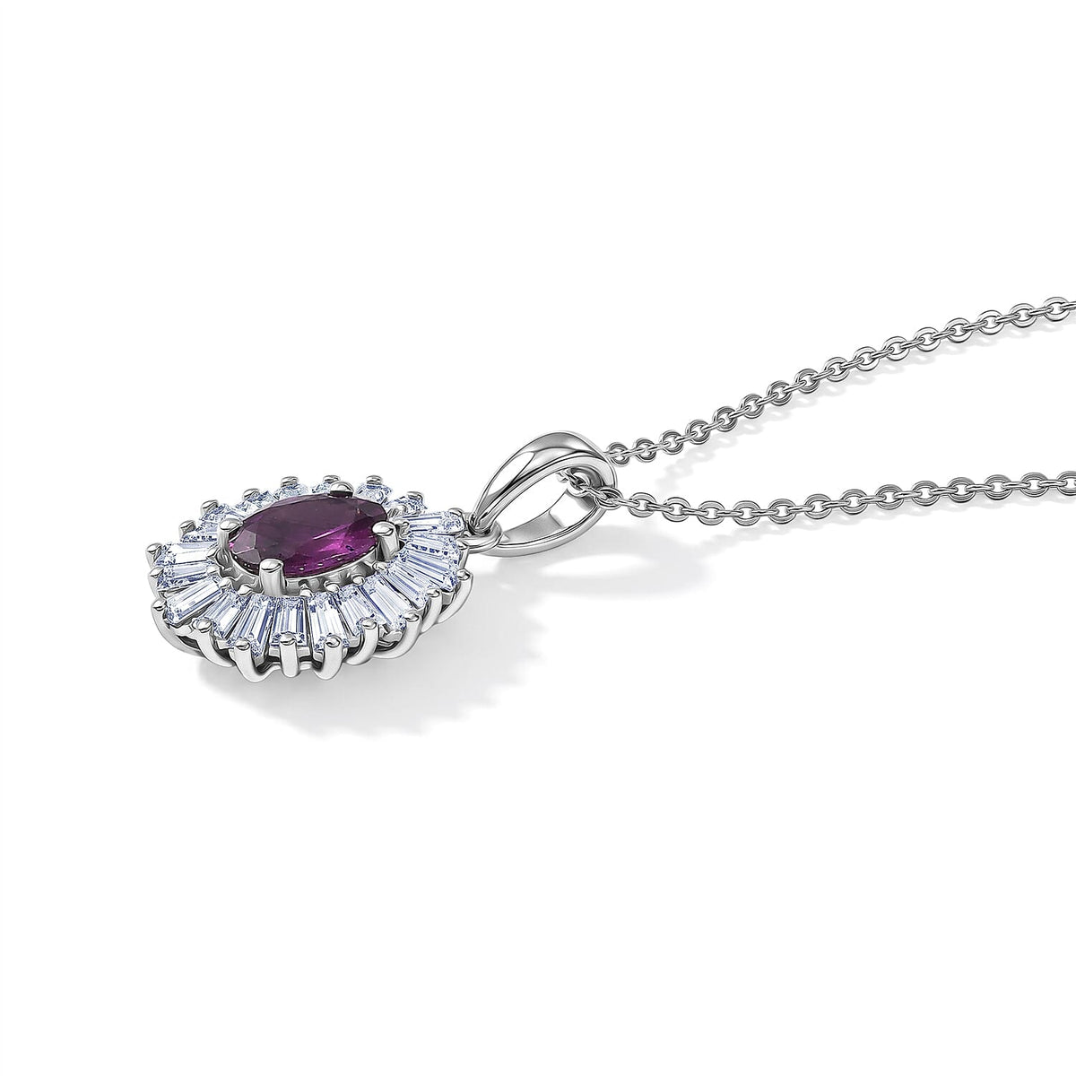 D'Joy - Natural Radiant Ember Garnet &amp; Moissanite Halo Pendant with Chain (Size 20) in Rhodium Overlay Sterling Silver 1.50 Ct. V32572326 4