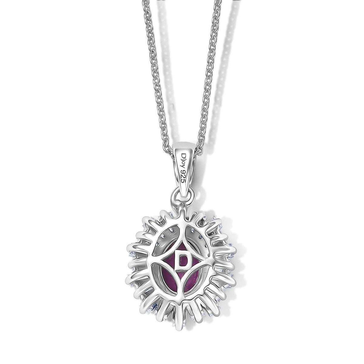 D'Joy - Natural Radiant Ember Garnet &amp; Moissanite Halo Pendant with Chain (Size 20) in Rhodium Overlay Sterling Silver 1.50 Ct. V32572326 5