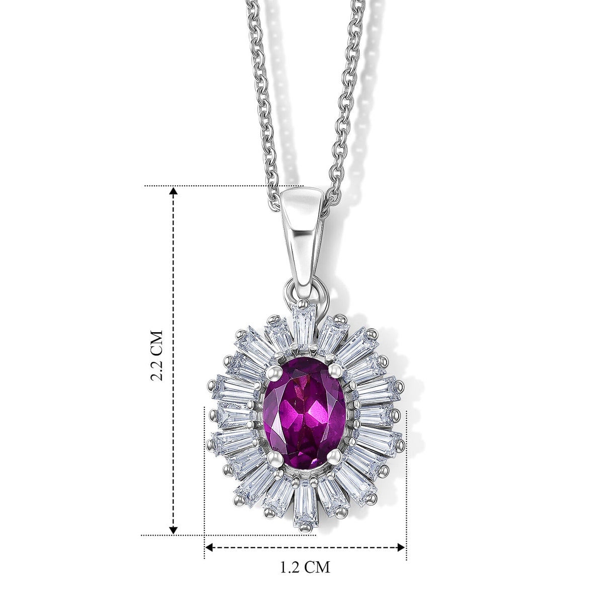 D'Joy - Natural Radiant Ember Garnet &amp; Moissanite Halo Pendant with Chain (Size 20) in Rhodium Overlay Sterling Silver 1.50 Ct. V32572326 6