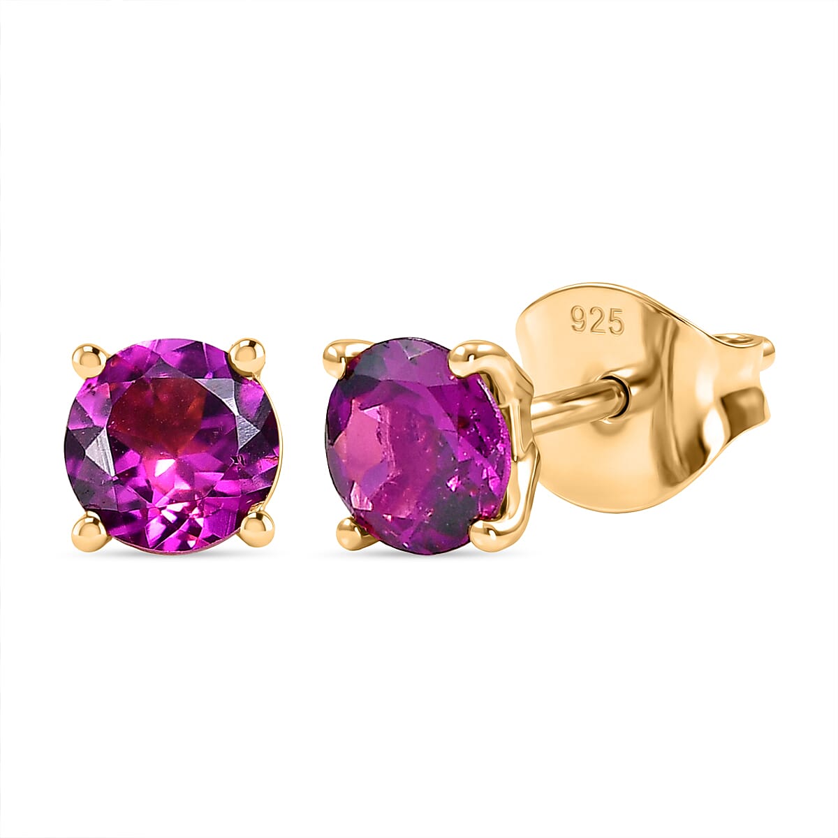 Natural Royal Ember Garnet Solitaire Stud Earring with Push Back in Yellow Gold Plated Sterling Silver 1.31 Ct 8423018 0