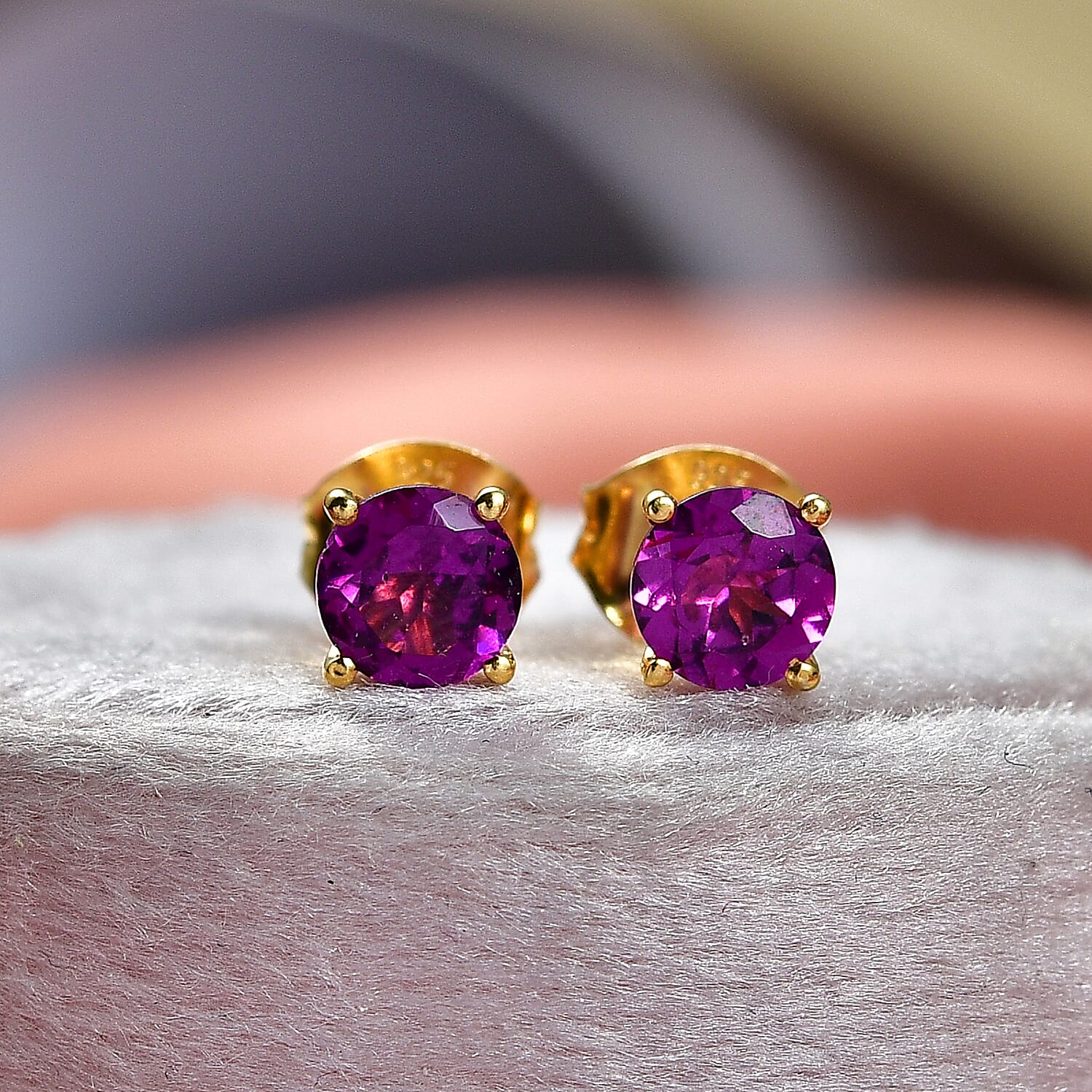 Natural Royal Ember Garnet Solitaire Stud Earring with Push Back in Yellow Gold Plated Sterling Silver 1.31 Ct 8423018 2