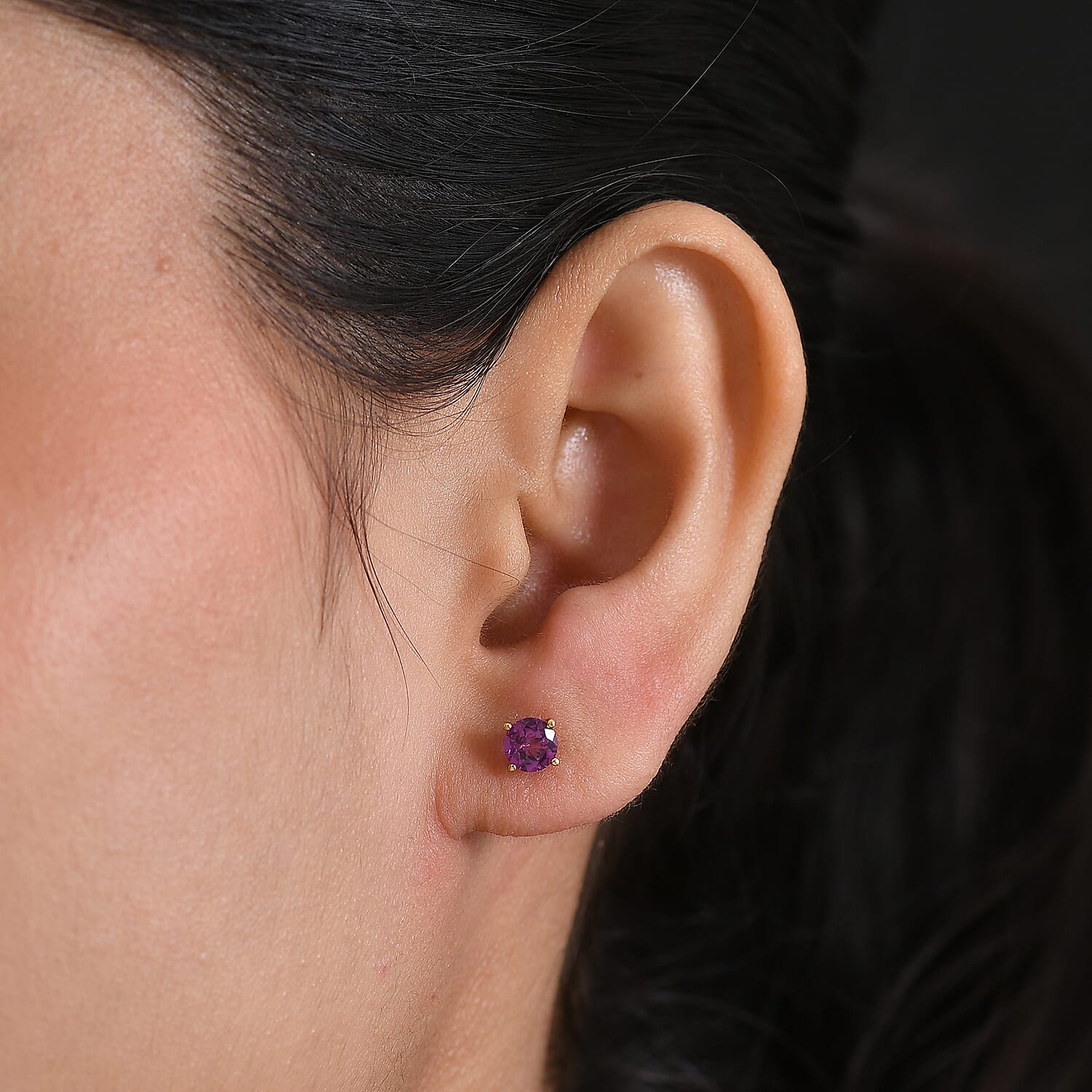 Natural Royal Ember Garnet Solitaire Stud Earring with Push Back in Yellow Gold Plated Sterling Silver 1.31 Ct 8423018 3