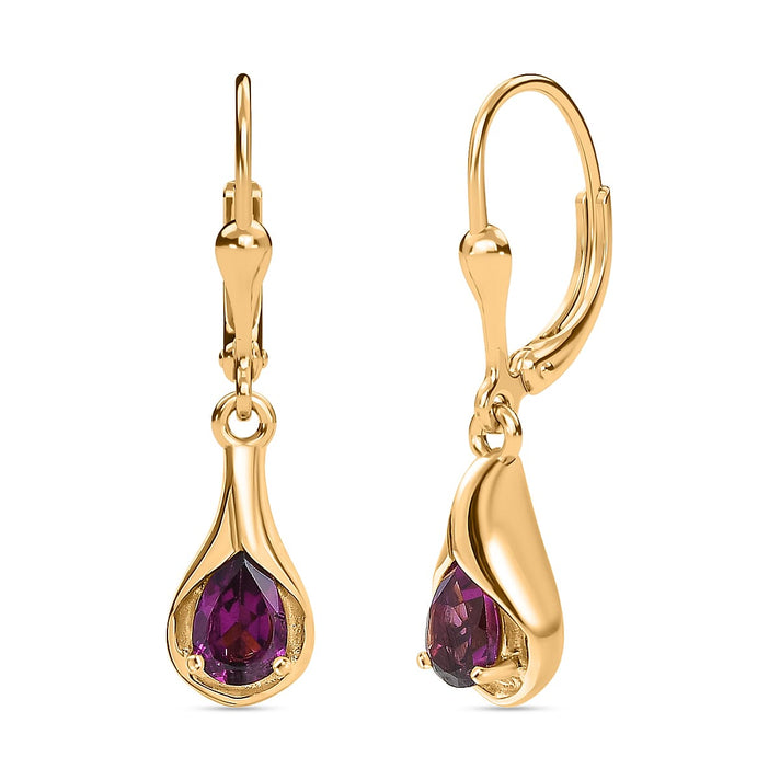 D'Joy Natural Radiant Ember Garnet Drop Earrings with Lever Back in Yellow Gold Plated Sterling Silver 1.00 Ct. 8426226 1