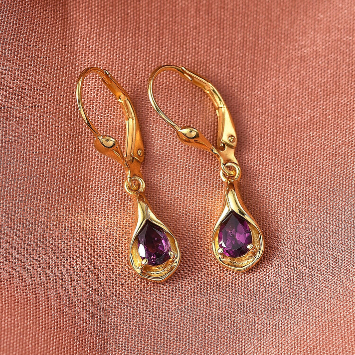 D'Joy Natural Radiant Ember Garnet Drop Earrings with Lever Back in Yellow Gold Plated Sterling Silver 1.00 Ct. 8426226 2