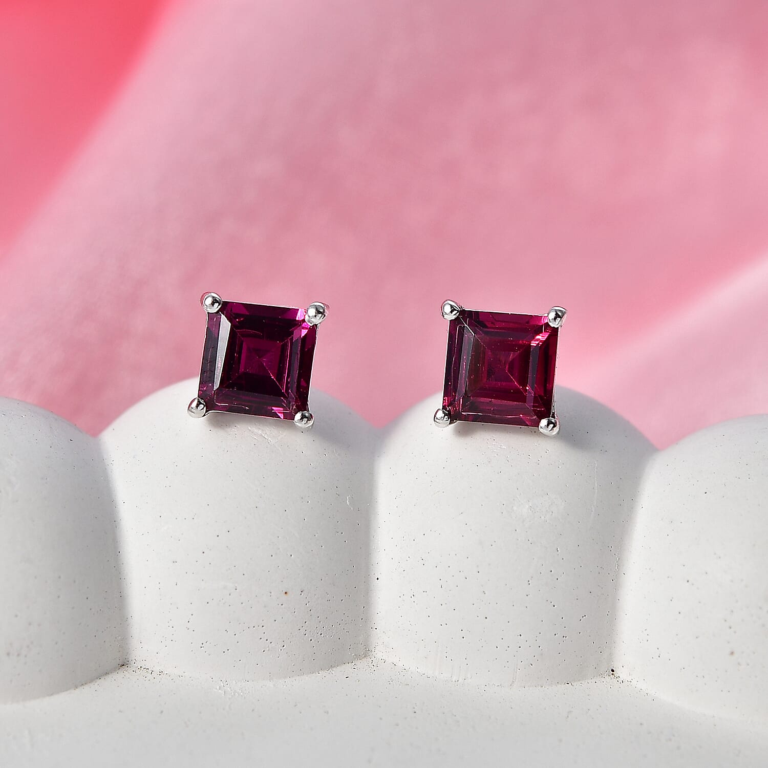 D'Joy - Natural Radiant Ember Garnet Solitaire Stud Push Post Earring in Rhodium Overlay Sterling Silver 1.80 Ct. 8564062 3