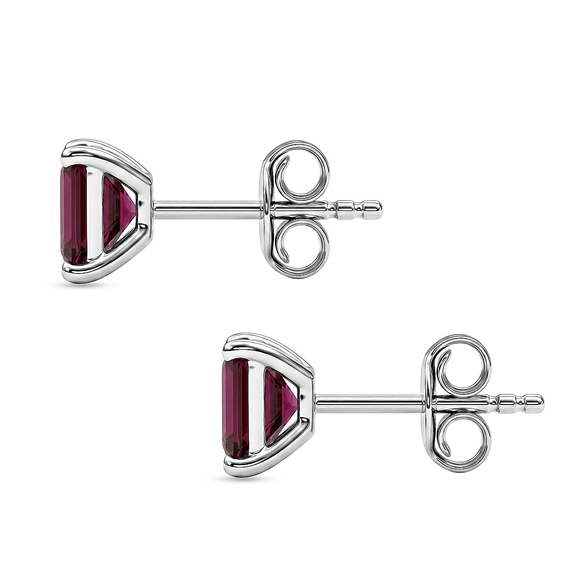 D'Joy - Natural Radiant Ember Garnet Solitaire Stud Push Post Earring in Rhodium Overlay Sterling Silver 1.80 Ct. 8564062 4