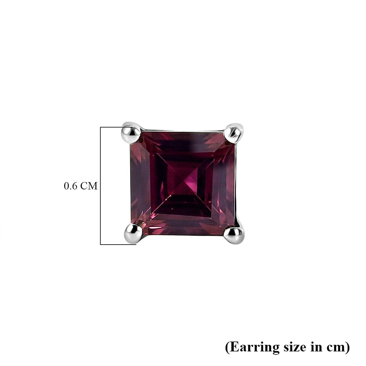 D'Joy - Natural Radiant Ember Garnet Solitaire Stud Push Post Earring in Rhodium Overlay Sterling Silver 1.80 Ct. 8564062 5