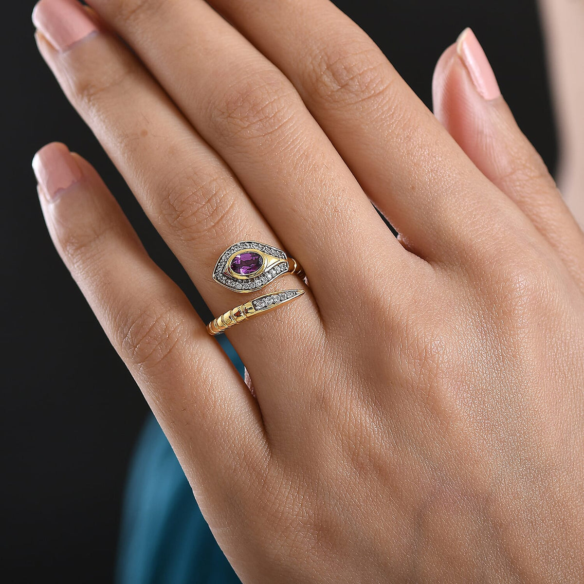 D'Joy Natural Radiant Ember Garnet &amp; White Zircon Snake Ring in Yellow Gold Plated Sterling Silver. 8426353 3
