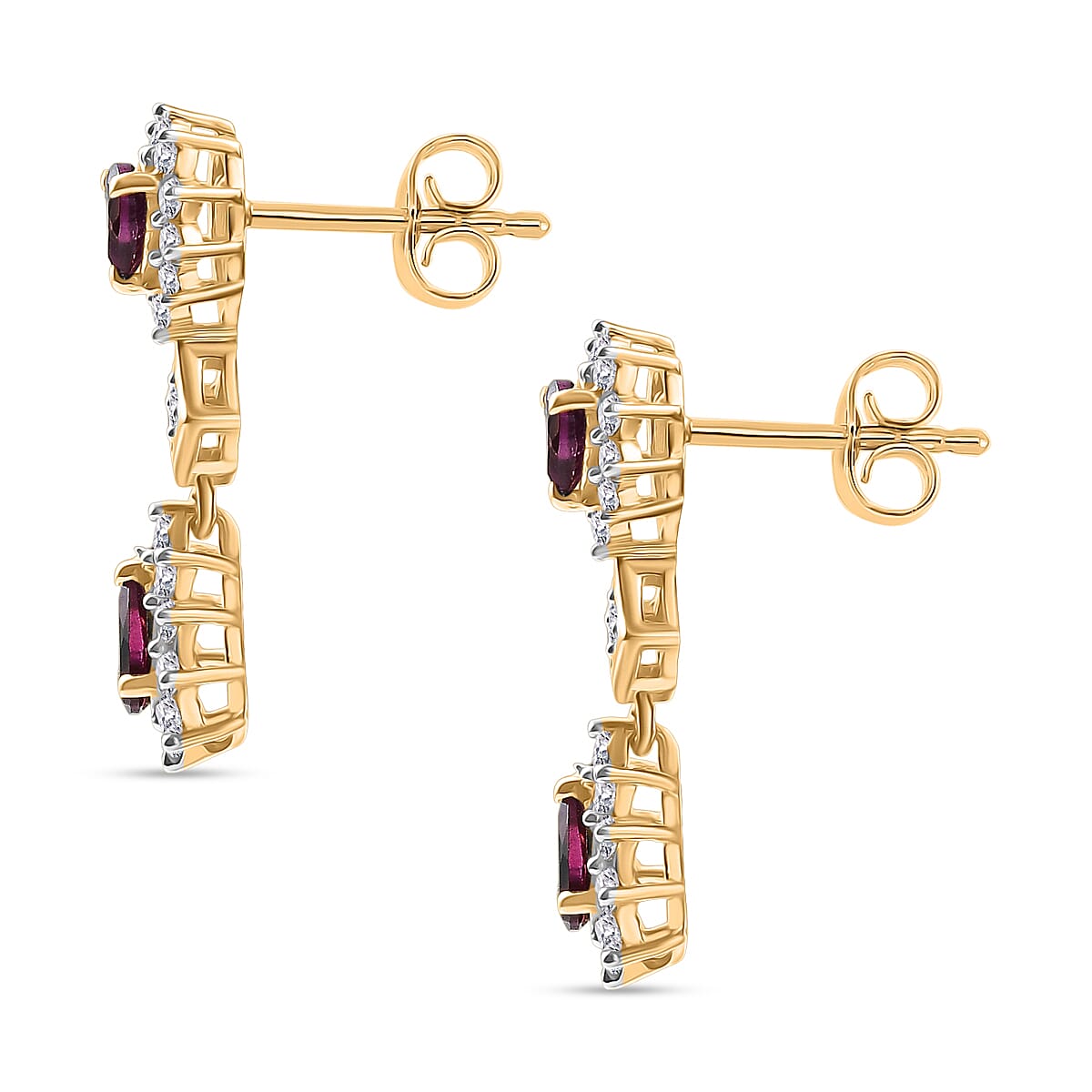 D'Joy Natural Radiant Ember Garnet &amp; White Zircon Dangling Push Back Earring in Yellow Gold Plated Sterling Silver 2.01 Ct. 8426186 4