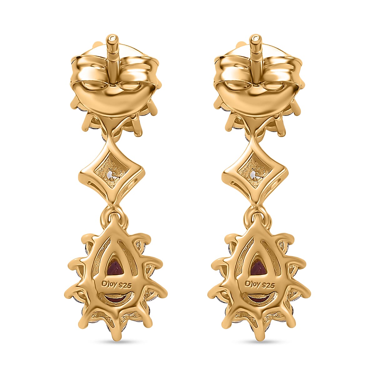 D'Joy Natural Radiant Ember Garnet &amp; White Zircon Dangling Push Back Earring in Yellow Gold Plated Sterling Silver 2.01 Ct. 8426186 5