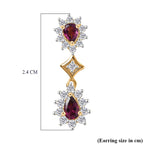 D'Joy Natural Radiant Ember Garnet & White Zircon Dangling Push Back Earring in Yellow Gold Plated Sterling Silver 2.01 Ct.
