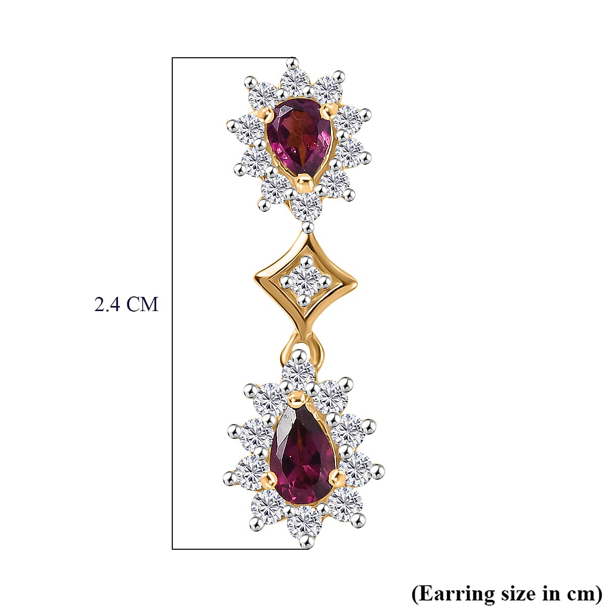 D'Joy Natural Radiant Ember Garnet &amp; White Zircon Dangling Push Back Earring in Yellow Gold Plated Sterling Silver 2.01 Ct. 8426186 6